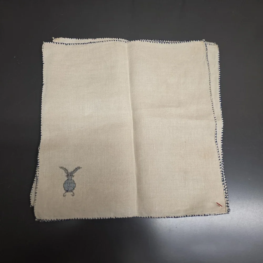 Linen Embroidered Pomegranate Beetle Napkins Set Of 8 Beige Blue Border Table